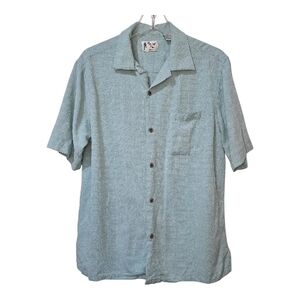 Men’s Vintage Silk Short Sleeve Button-Up Silk Blend Shirt Light Blue Size M